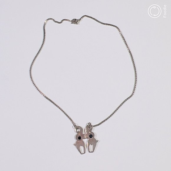 VINTAGE Lucky Kissing Elephants Necklace 925 Silver - Chain 17" Inch Included - Picture 3 of 12